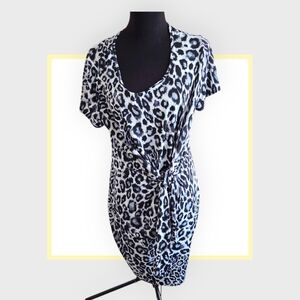 Leopard Print Short Sleeve Dress With Front Tie